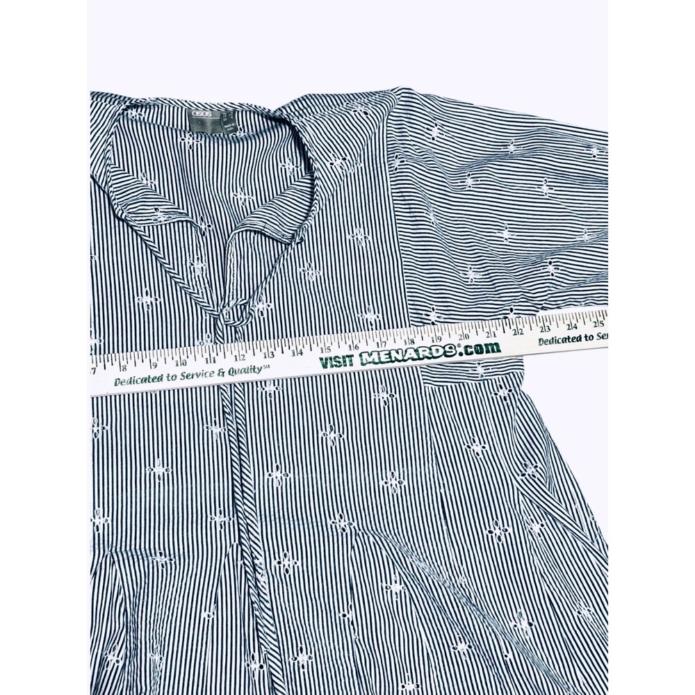 ASOS Design Blue White Striped Seersucker Eyelet Mini Dress Long Sleeve Sz 4 - Picture 8 of 10
